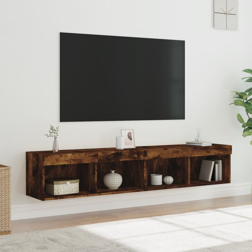 vidaXL Szafki TV, z LED, 2 szt., przydymiony dąb, 80x30x30 cm