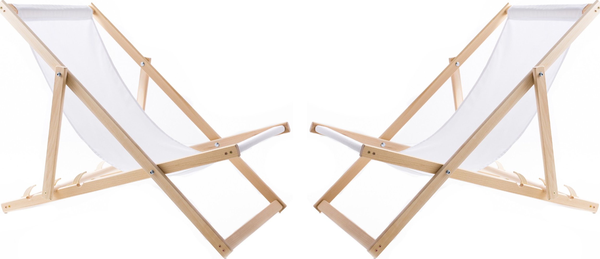 2X LEŻAK PLAŻOWY OGRODOWY DREWNIANY SKŁADANY WOODOK biała tkanina