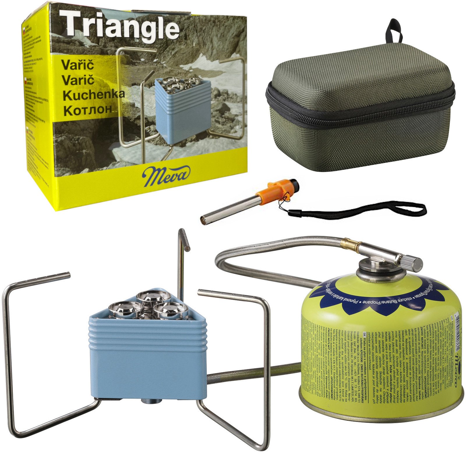 Kuchenka turystyczna na kartusze gazowe TRIANGLE 3 palniki zapalniczka 2,3 kW Kuchenka turystyczna na kartusze gazowe TRIANGLE 3 palniki zapalniczka 2