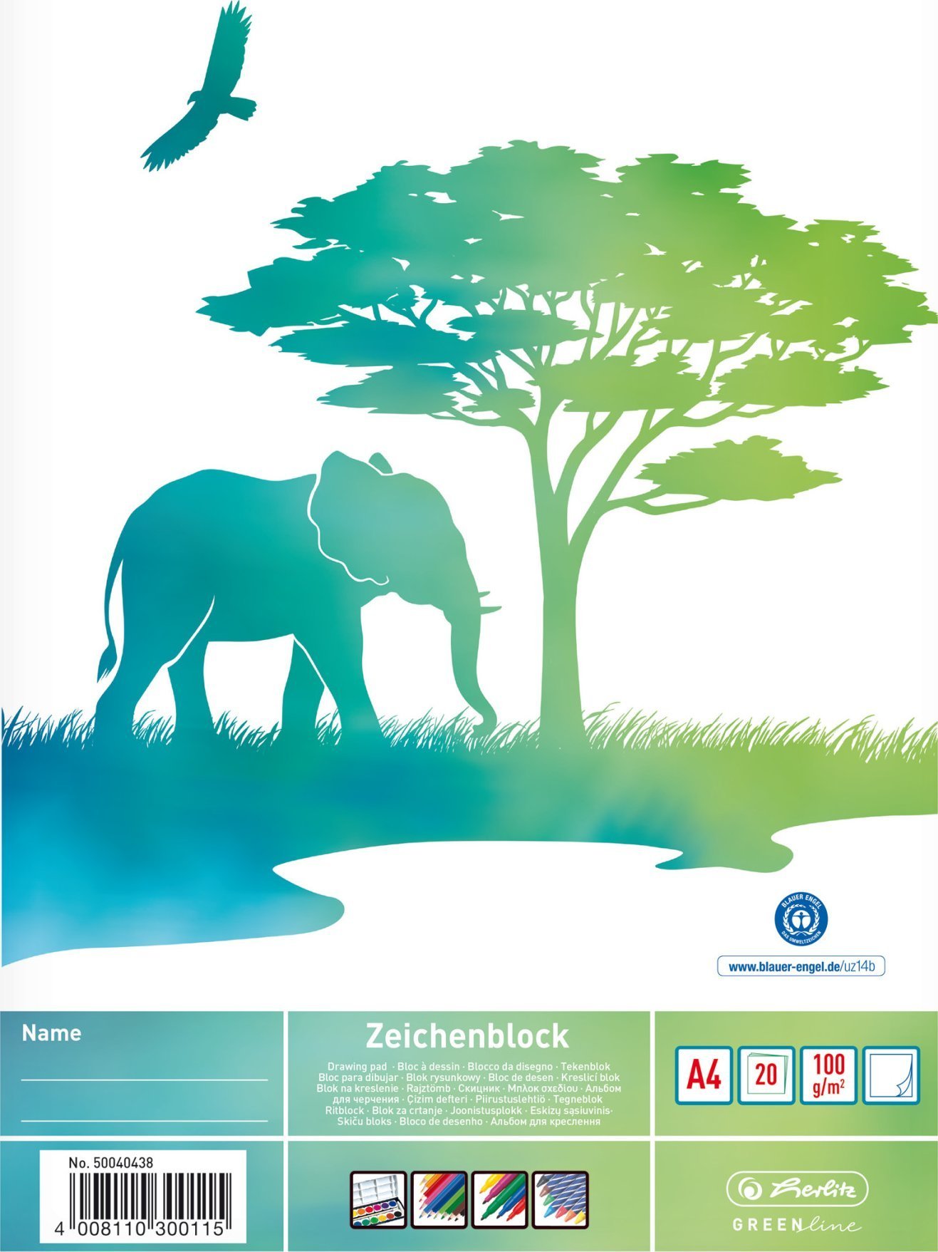 Herlitz Herlitz Zeichenblock A4 GREENline Elefant 20 Blatt