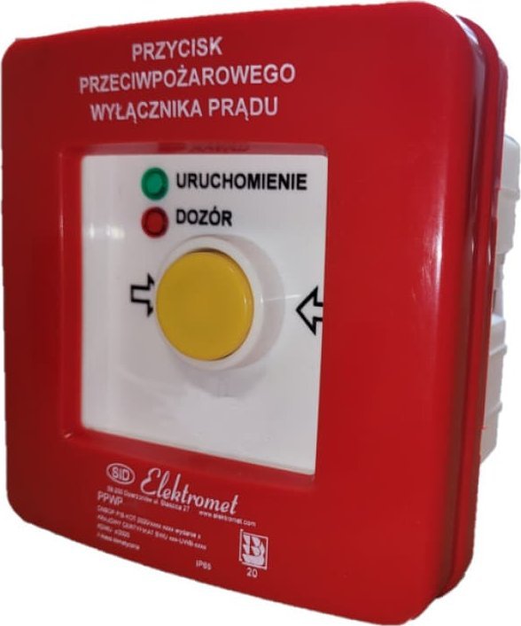 Elektromet Przycisk ppoż. p/t 2 tory prądowe 12A R-Z samoczynny diody czerw/ziel 230V AC/230V AC PPWPp-1s A/4 904550