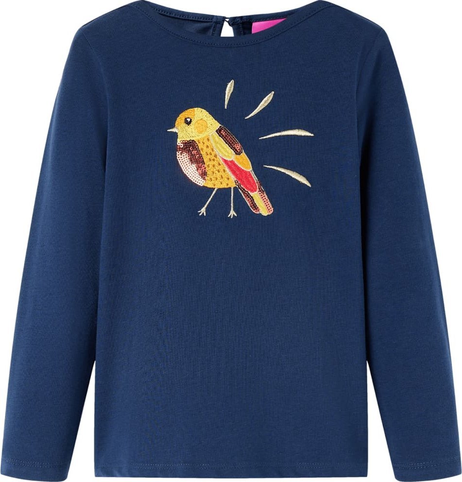 vidaXL Koszulka dziecięca z długimi rękawami, z ptaszkiem, granatowa, 92