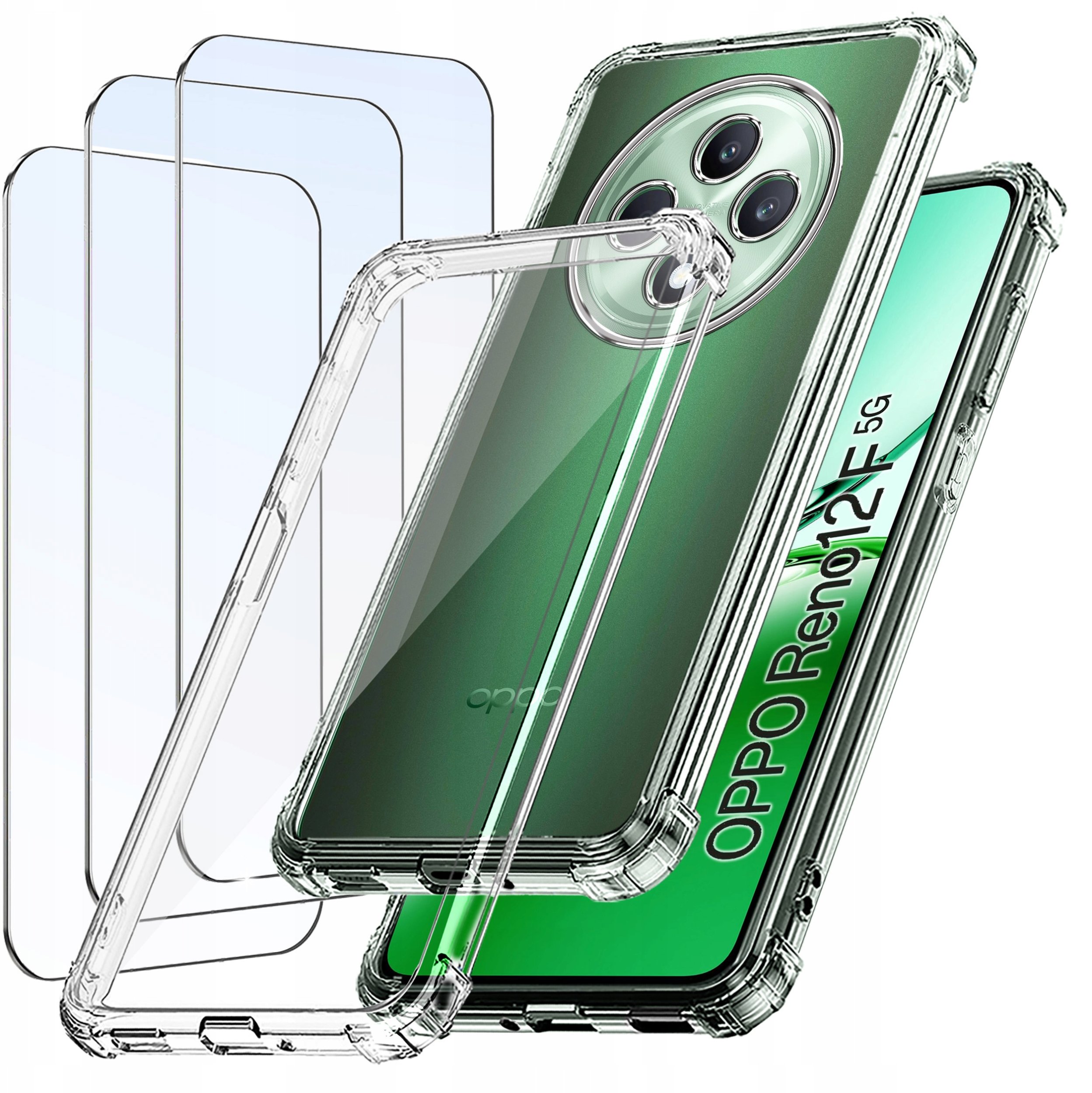 ZESTAW Etui do Oppo Reno 12 F 5G|12 FS ANTI-SHOCK WZMACNIANE 3 SZTUKI SZKŁO