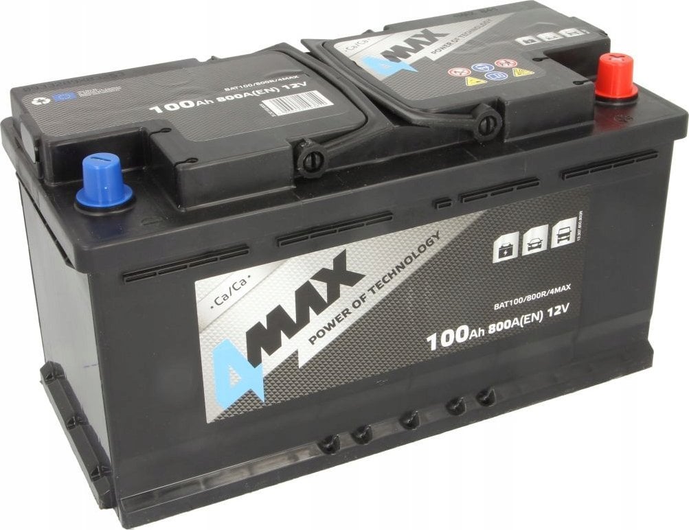Akumulator 4MAX 12V 100Ah/800A (P+ biegun standardowy) 353x175x190 B13 - stopka o wysokości 10.5 mm rozruchowy