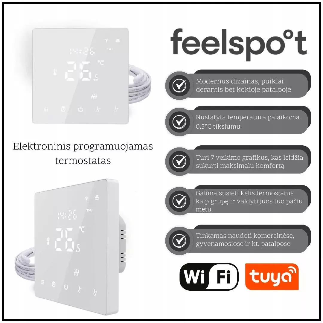 Hismart Elektroninis programowalny termostat Feelspot WTH22.16 WiFi Tuya