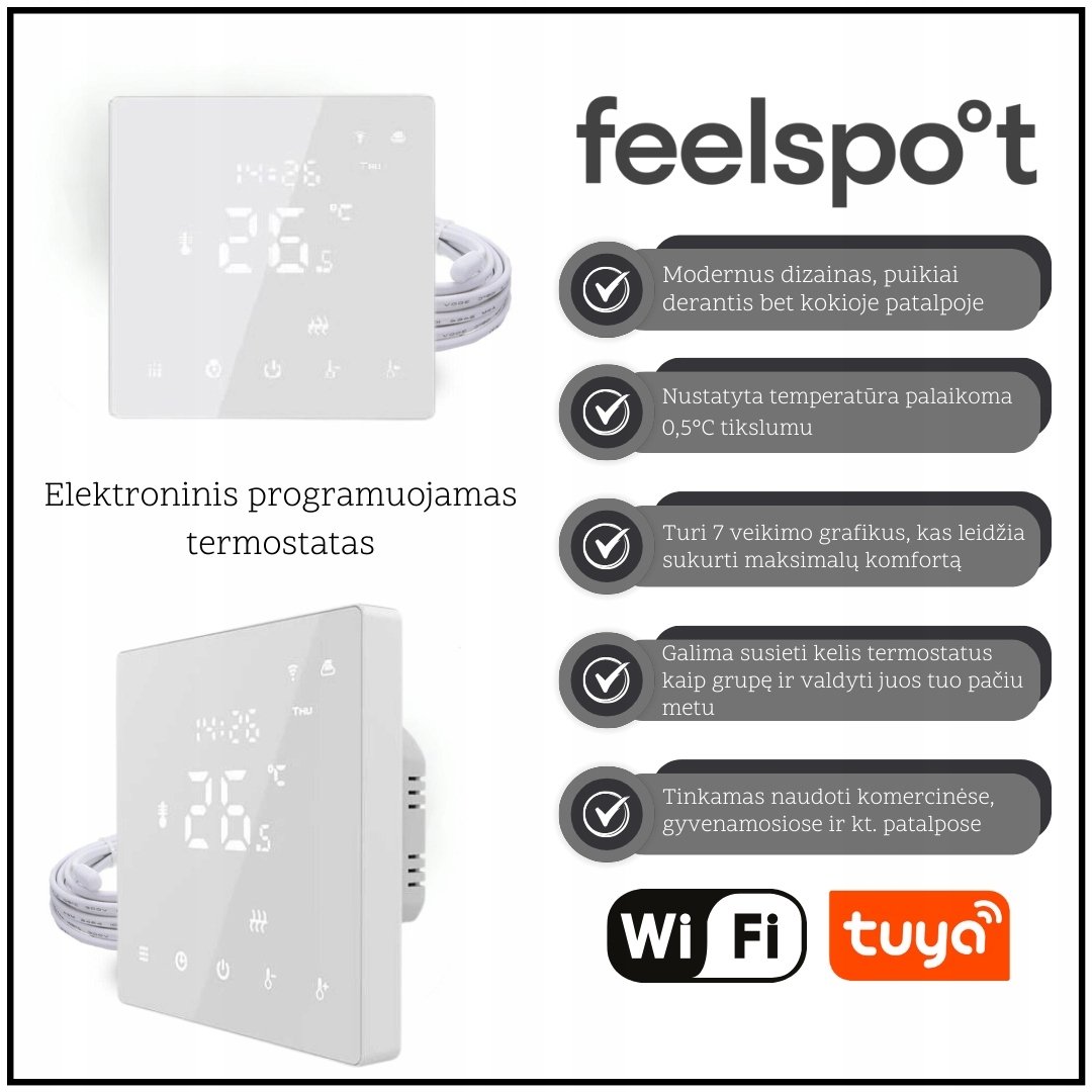 Hismart Elektroninis programowalny termostat Feelspot WTH22.16 WiFi Tuya