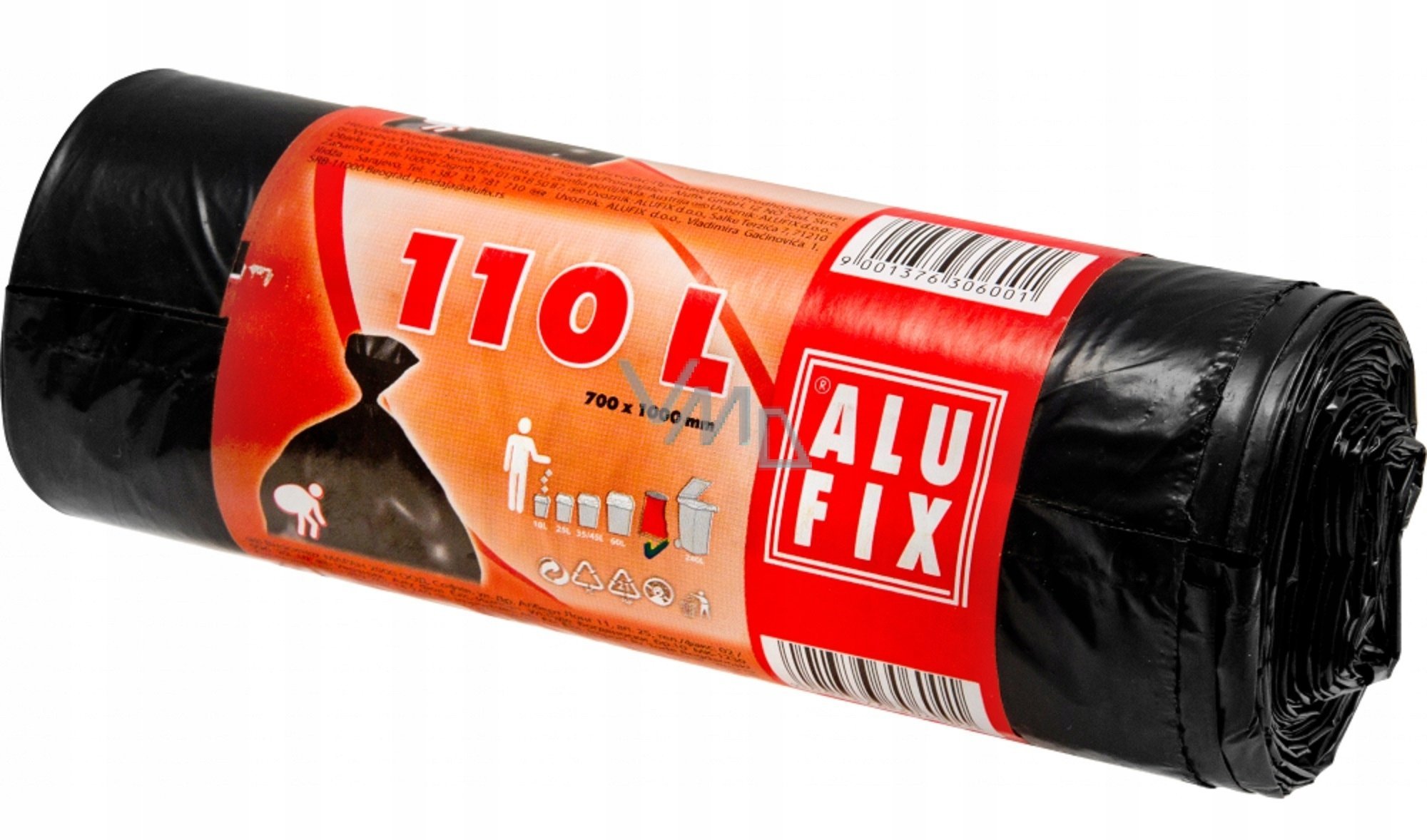 Worki na śmieci ALUFIX, LDPE, 110l, 10 szt., czarne