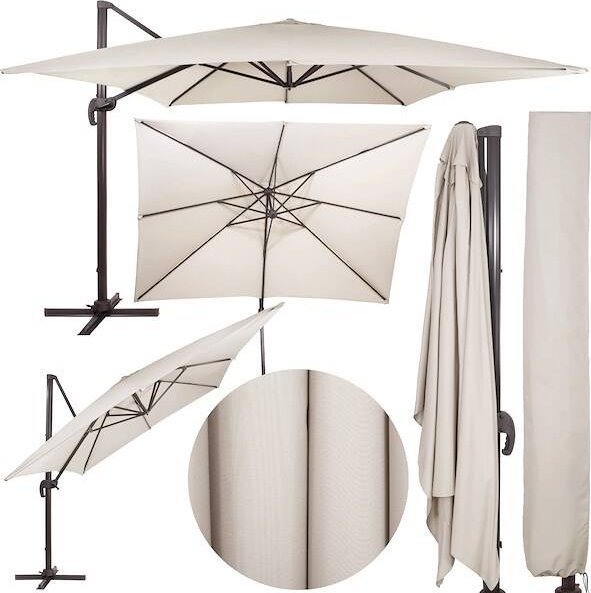 Springos Parasol ogrodowy 440 cm z pokrowcem duży na wysięgniku na balkon, taras ecru UNIWERSALNY
