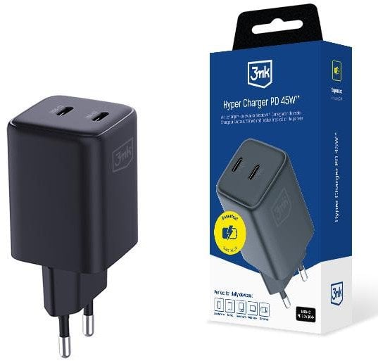 3mk Hyper Charger PD 45W GaN QC4+ PPS 2C Super-Fast Charge 2.0 Black