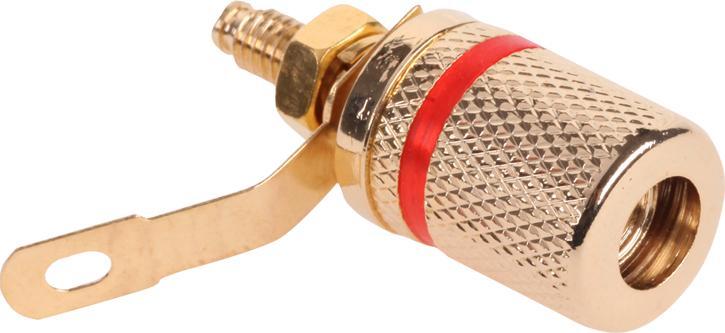 Gniazdo bananowe montażowe czerwone złote metal