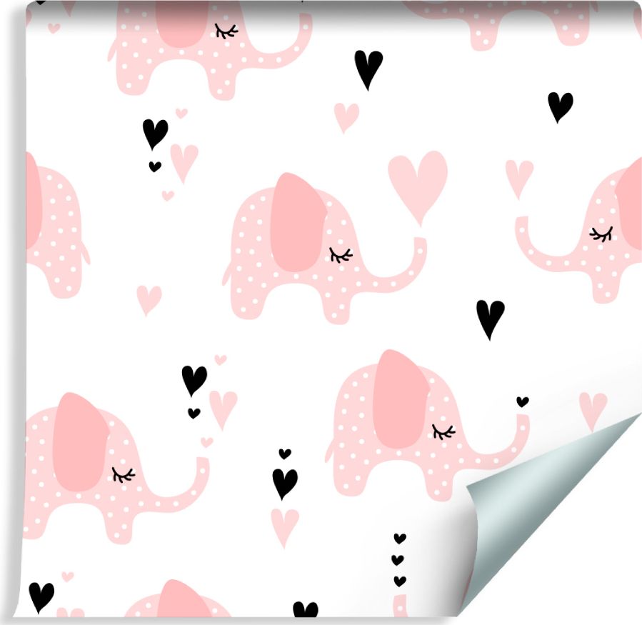 Muralo Tapeta Dla Dzieci - Słoniki i Serduszka