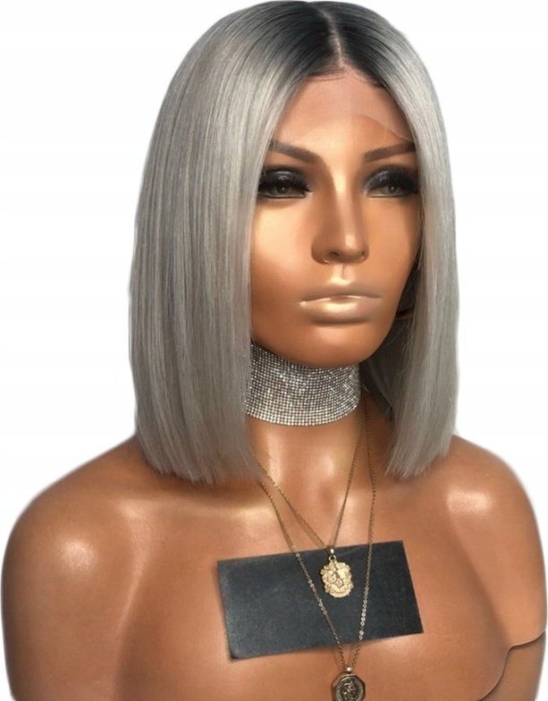 Korbi PERUKA WŁOSY SIWE SZARE BOB OMBRE KRÓTKIE W38