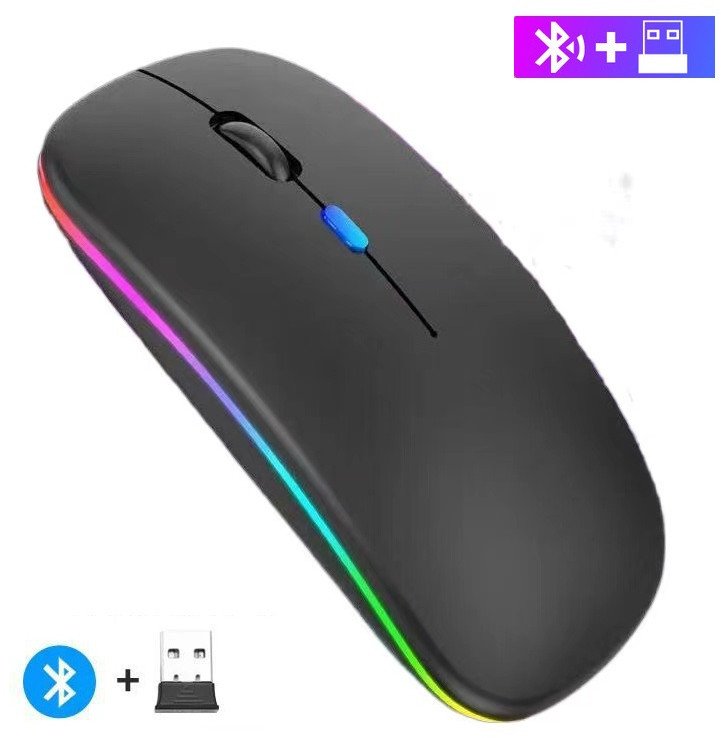 MYSZKA BEZPRZEWODOWA SLIM LED ŁADOWANA RGB Bluetooth+USB 2.4Ghz AKUMULATOR