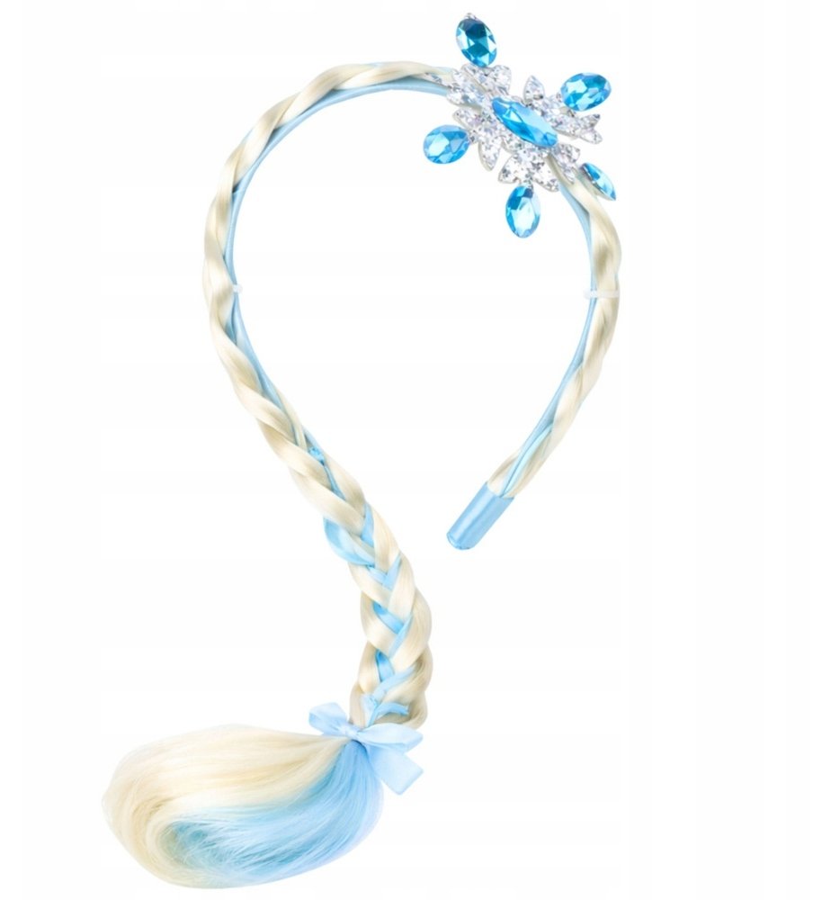 Opaska Z Długim Warkoczem Niebieska Wstążka Diamenty Śnieżynka 50 cm