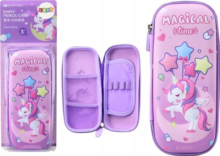 Piórnik LeanToys Piórnik 3D Jednorożec Rozkładany Fioletowy 23x10x5 cm