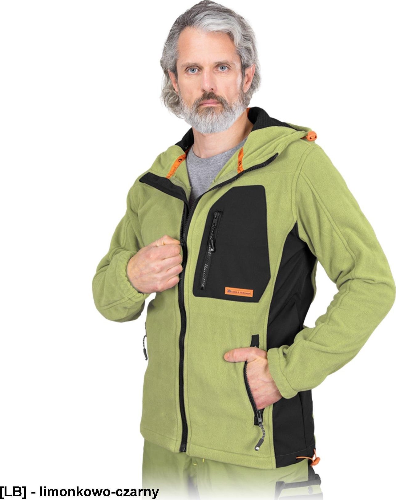 Leber&Hollman LH-NA-P - Bluza polarowa NEW AGE z kapturem, 6 kieszeni, 100% poliester, 300 g/m - limonkowo-czarny XL