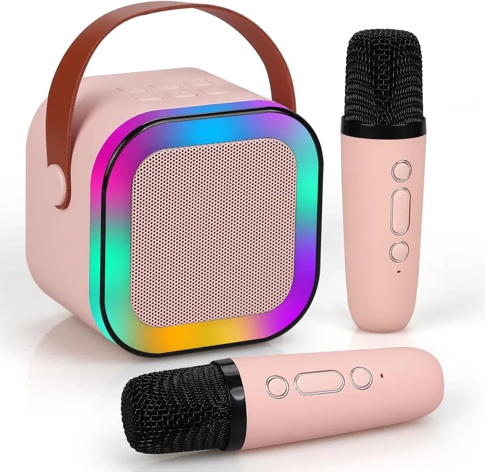 Extralink Kids Mini Karaoke LED Speaker 2x Mic Różowy | Zestaw do Karaoke | głośnik, 2x mikrofon, Bluetooth, AUX, slot na karty pamięci, oświetlenie R