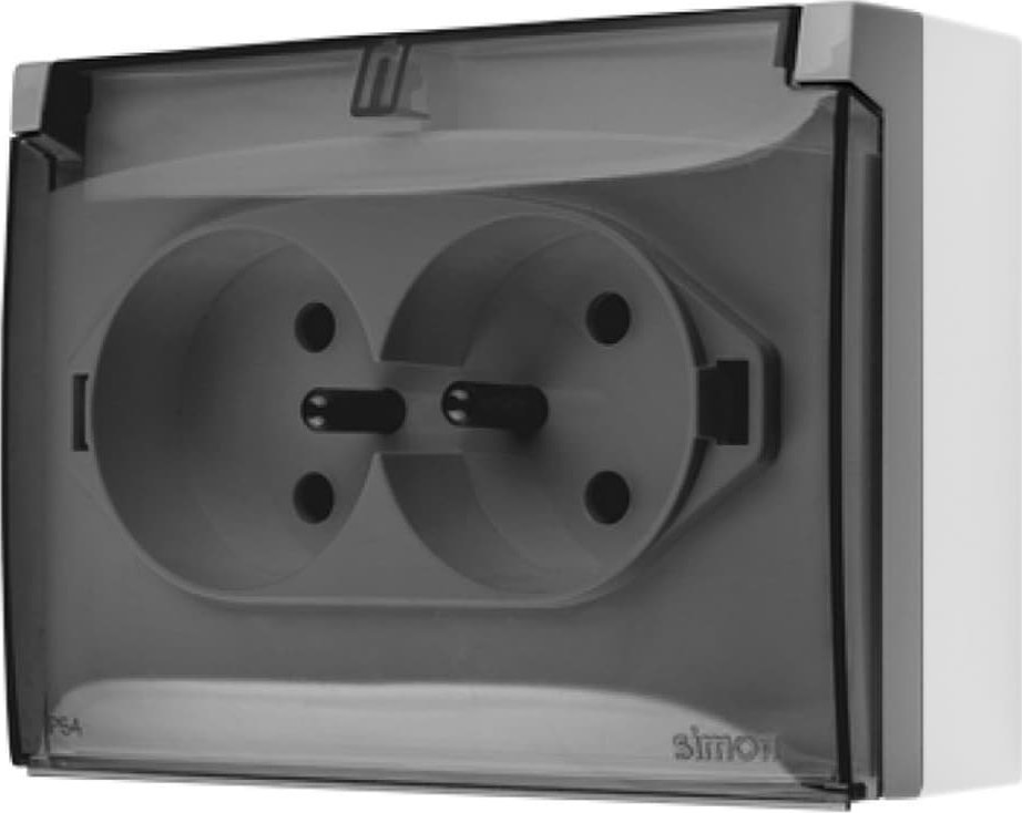 Kontakt-Simon Simon Aquaclick Gniazdo IP44, podwójne kompaktowe z uziem., klapka transparentna z przesł. torów prąd. szary ACGZ2Z/16A