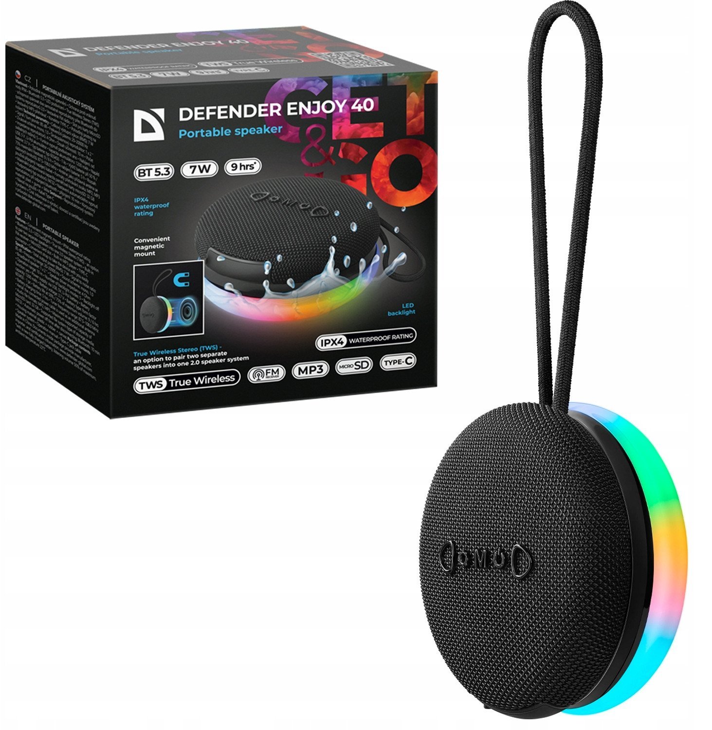 Głośnik Defender Głośnik Enjoy 40 Bluetooth 7W BT/LED/TF/MP3/TWS/magnes