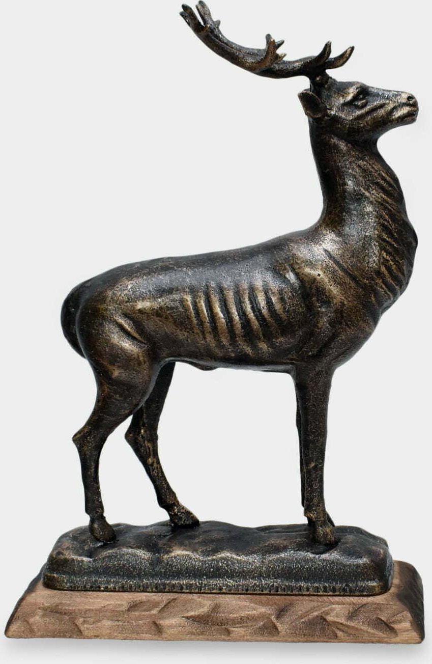rzezbyzbrazu Rzeźba Żeliwna Jeleń na Drewnianej Podstawie