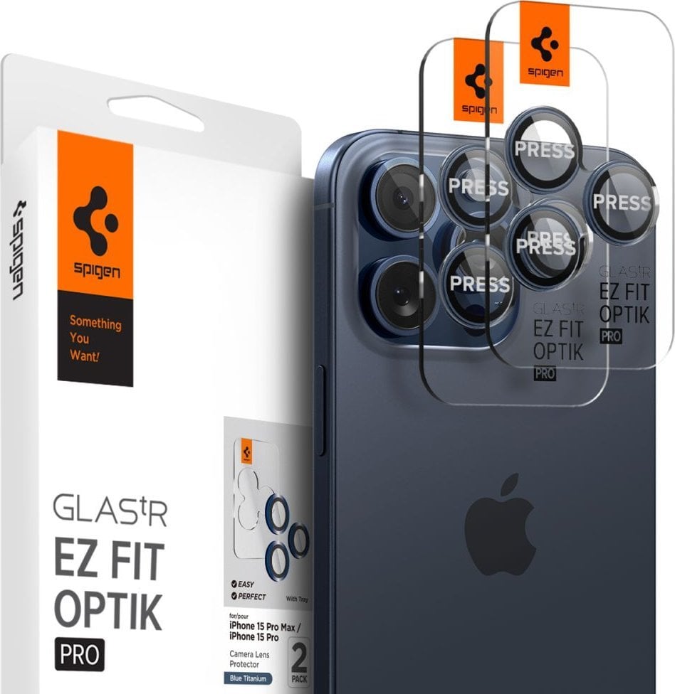 Spigen Spigen Glass tR EZ Fit Optik Pro 2 Pack, blue titanium - iPhone 15 Pro/15 Pro Max