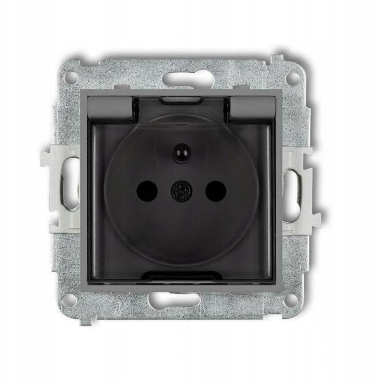 ICON Mechanizm gniazda bryzgoszczelnego z uziemieniem 2P+Z (klapka dymna, przesłony torów prądowych) szary mat 27IGPB-1zdp