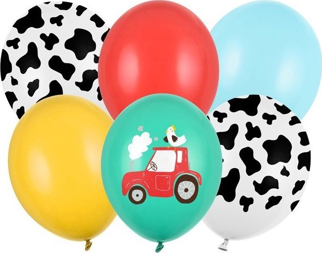 PartyDeco Balony lateksowe z nadrukiem 30cm Farma 6szt