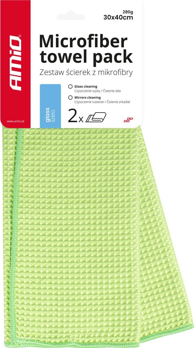 AMiO Ściereczka mikrofibra waflowa do szyb okien luster 40x30 cm 2 szt. amio-03734