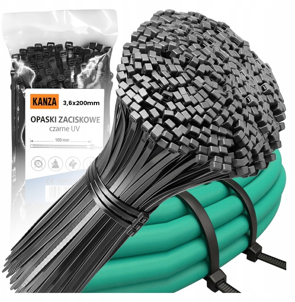 Hitbaits 100x czarne opaski zaciskowe trytytki 3,6x200