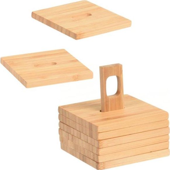 Excellent Houseware Podstawka, podkładka, drewniana, BAMBUSOWA, pod kubek, szklankę, zestaw, komplet podkładek bambusowych 6 sztuk