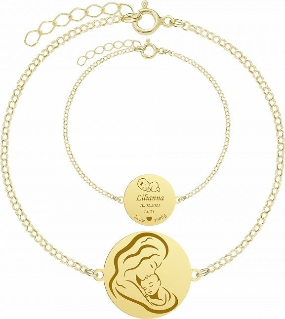 Radziszewska Jewellery Złota Bransoletka Metryczka Dziecka Imię Dziecka 925 Prezent GRAWER GRATIS