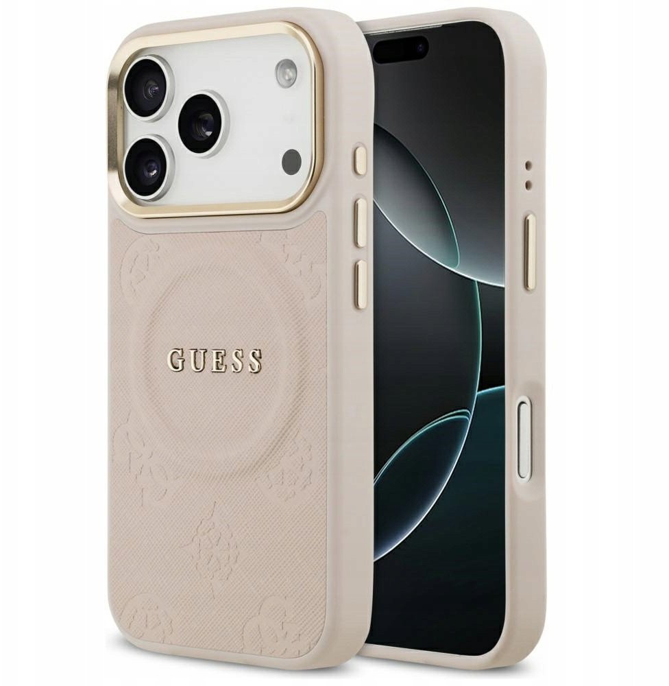 Guess Etui Peony Hot Stamp MagSafe do iPhone 17 Pro różowy