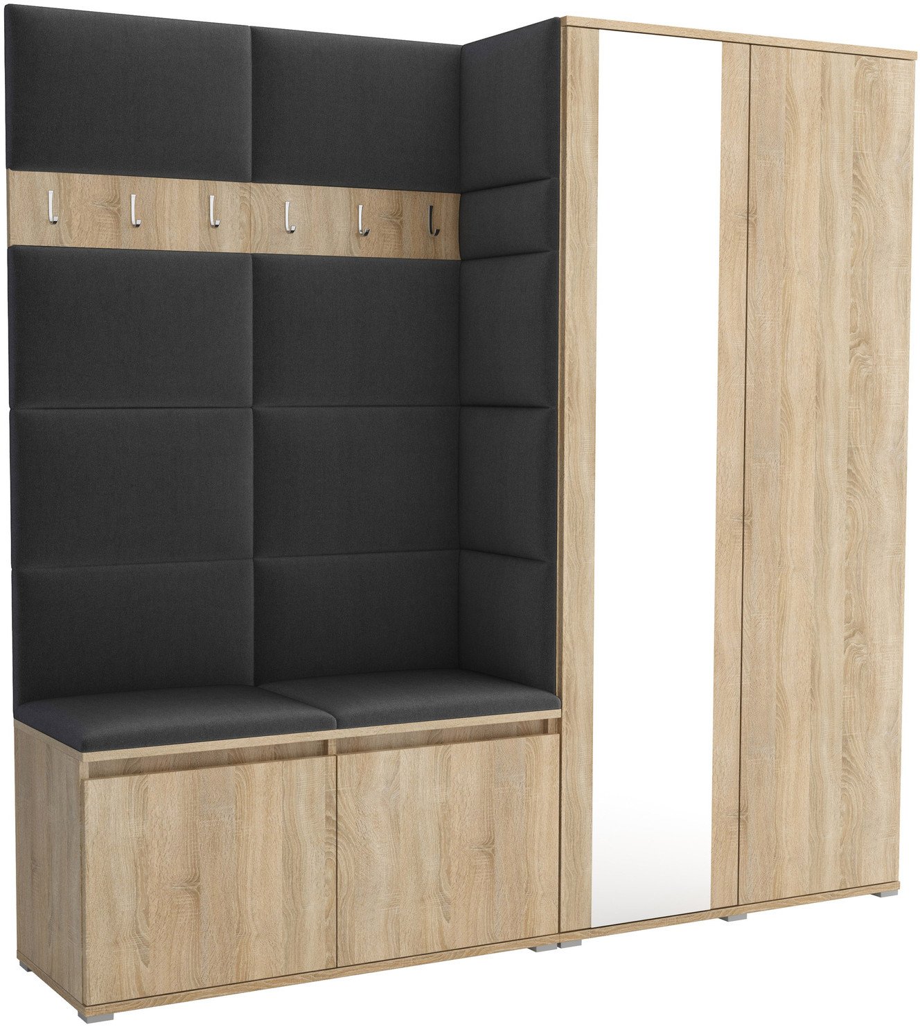 Tapicerowana garderoba Noris IV z lustrem - kolor sonoma + tkanina Trinity 15