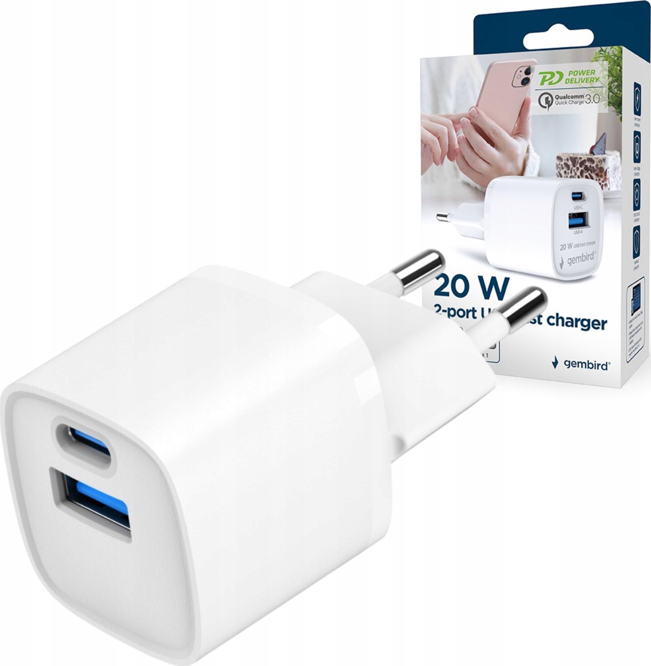 Ładowarka Gembird Ładowarka sieciowa Gembird TA-UC-PDQC20-W-01 biała