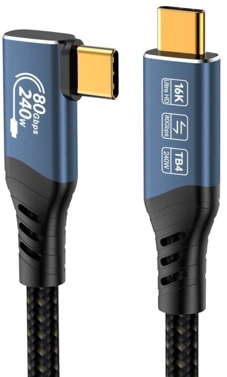 PREMIUMCORD Kabel USB4™ Version2.0 80Gbps 16K@60Hz 240W Thunderbolt 3 a 4 kabel zahnutý 1m