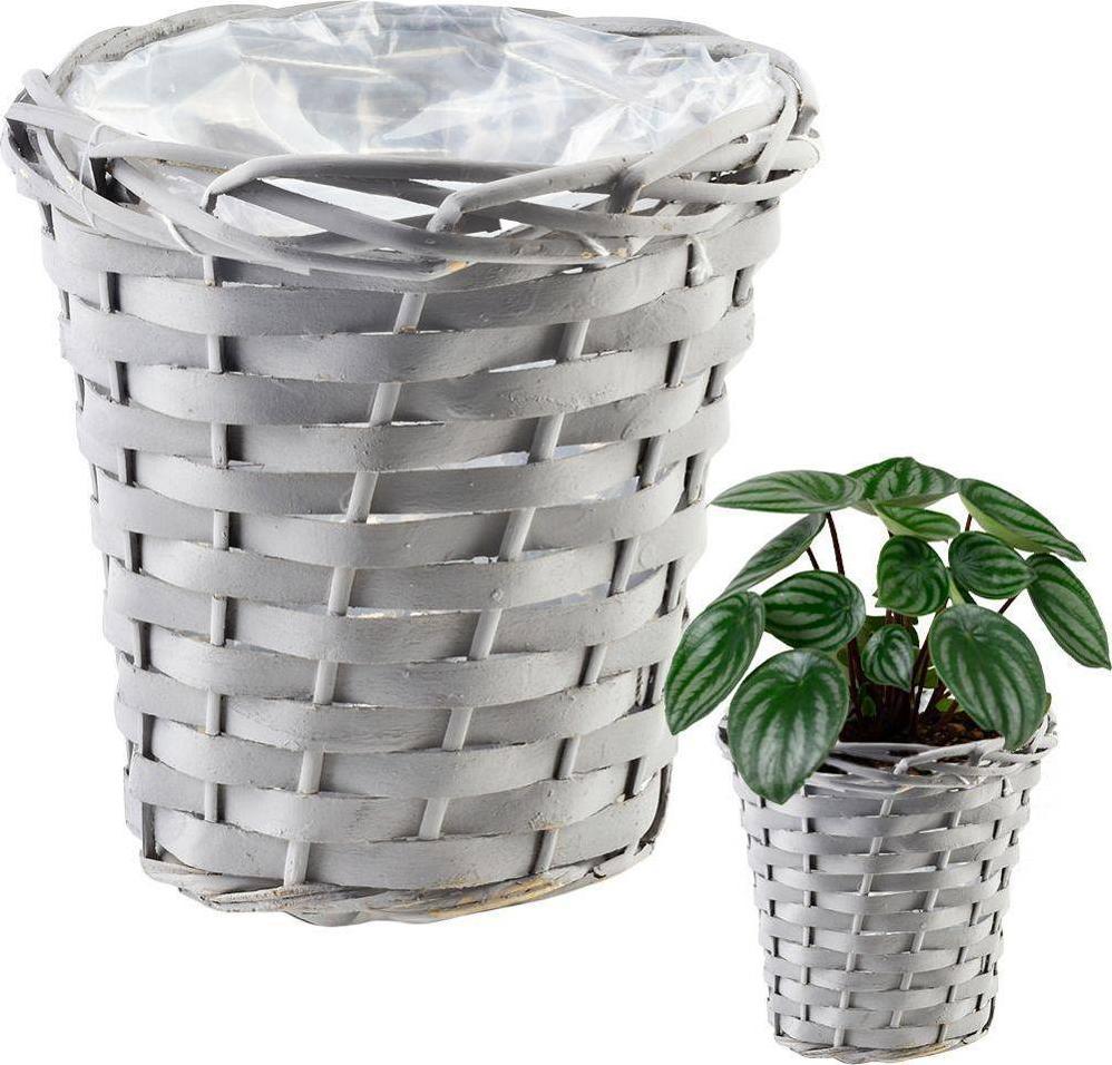 Vilde Osłonka na kwiaty roślinę doniczkę pleciona wiklinowa doniczka szara koszyk boho 16x17 cm