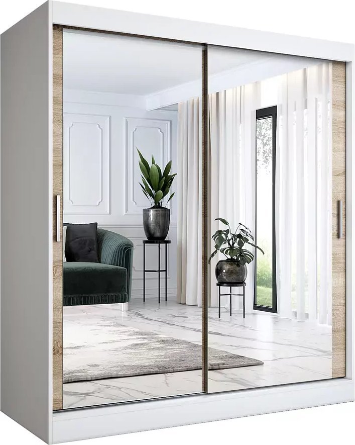 Elior Szafa przesuwna z lustrem biel + dąb sonoma 180 cm - Edna 5X