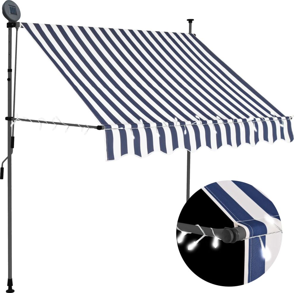 vidaXL Ręcznie zwijana markiza z LED, 200 cm, niebiesko-biała