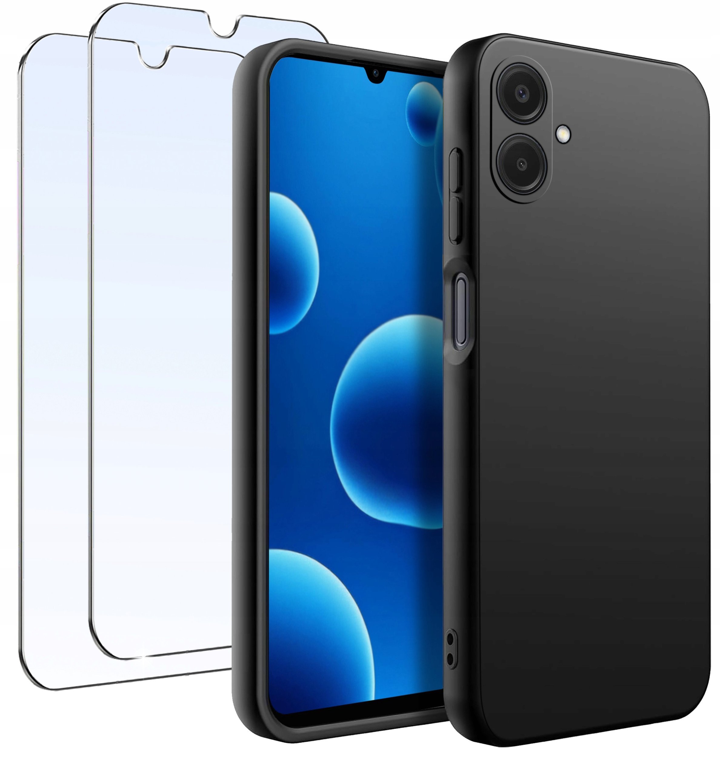 ZESTAW Etui do Samsung A06 | Matowe Czarne Silikon Slim +2 SZTUKI SZKŁO