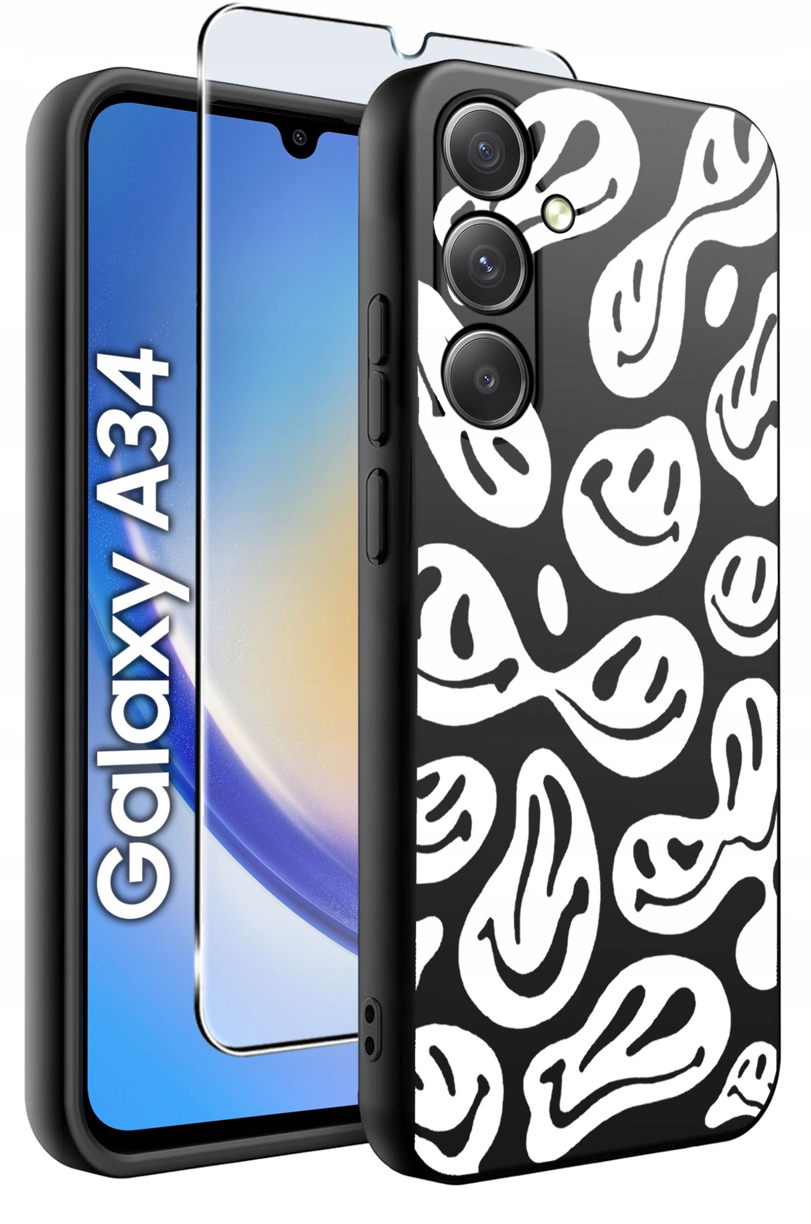 ETUI do Samsung A34 5G WZORY | SILIKONOWE MATT CASE + SZKŁO 9H