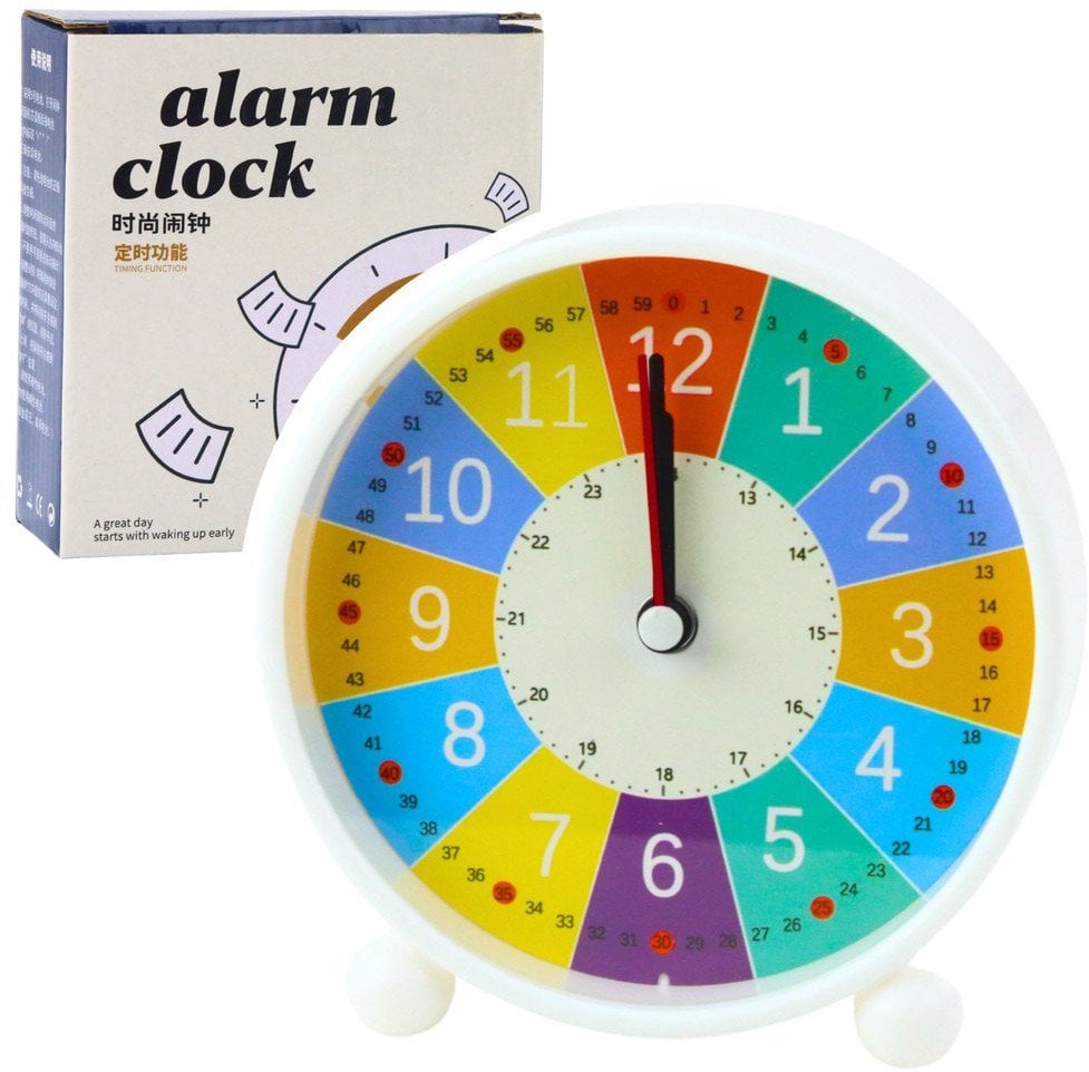 Zegar Budzik Dziecięcy Edukacyjny Kwarcowy Minuty Sekundy Kolorowy 12cm