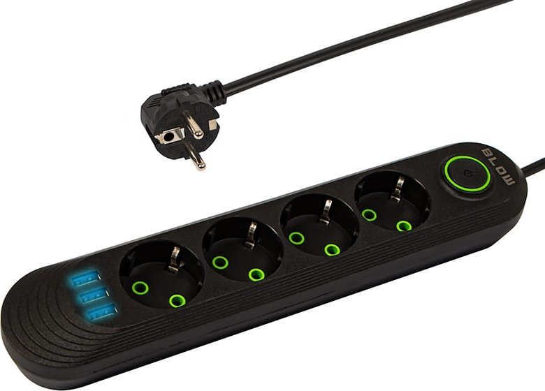 Blow 98-219# Przedłużacz sieciowy ps-420 4-gniazda 3xusb 2m czarny 2x1mm