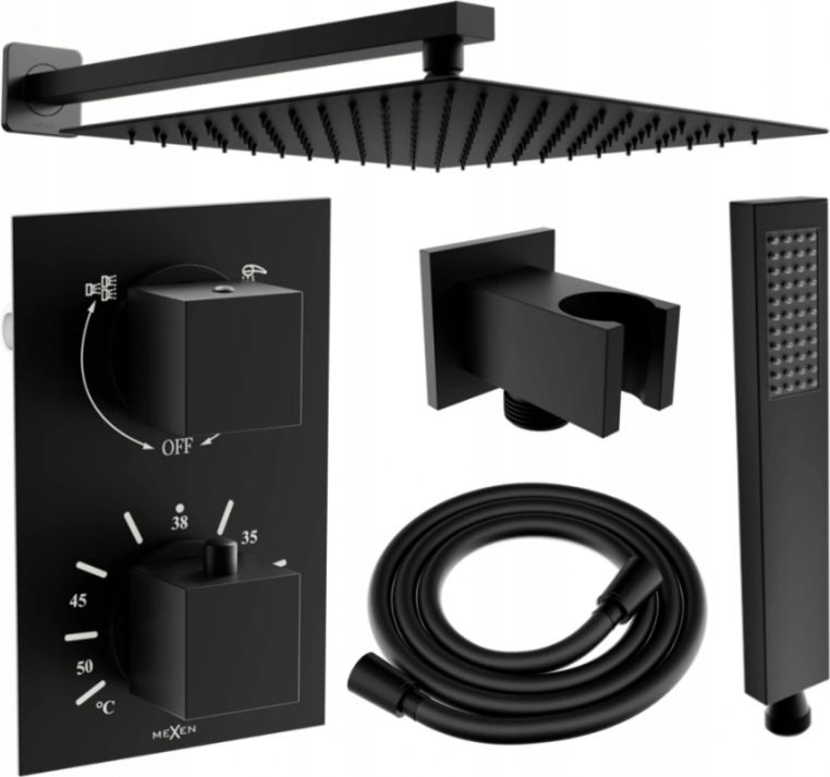 Zestaw prysznicowy Mexen Mexen Cube DR02 zestaw prysznicowy podtynkowy z deszczownica 25 cm, czarny - 77502DR0225-70