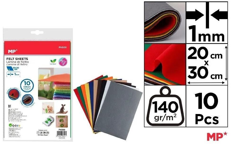 Filc dekoracyjny 20x30cm 140g 10 kolorów