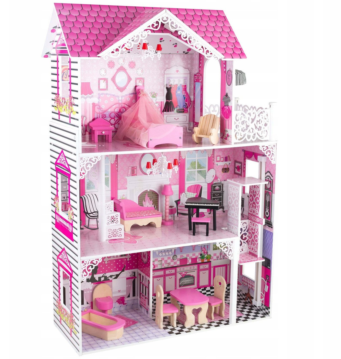 Drewniany domek dla lalek Lola z windą i akcesoriami