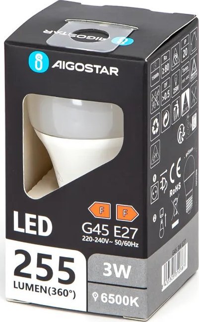 Aigostar Żarówka diodowa kulka LED G45 E27 3W 6500K Żarówka diodowa kulka LED G45 E27 3W 6500K