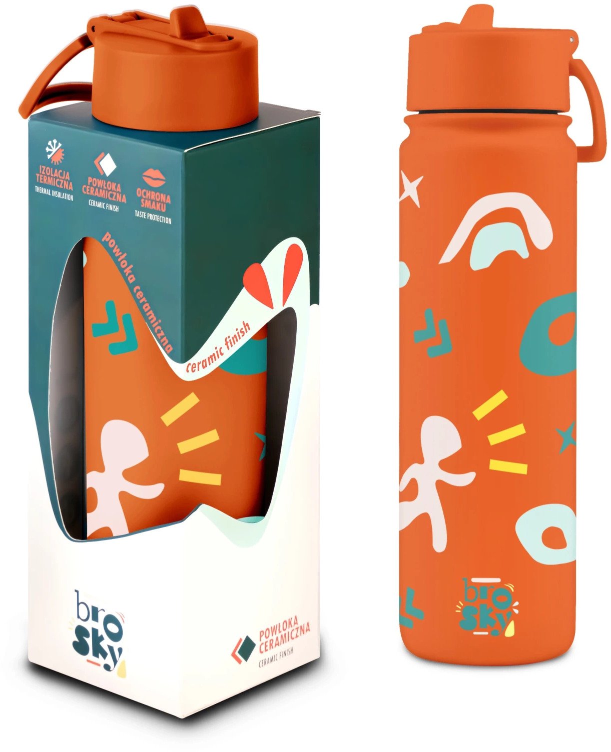 Brosky Pattern Stalowa butelka na wodę w kolorze ceglanym 680ml