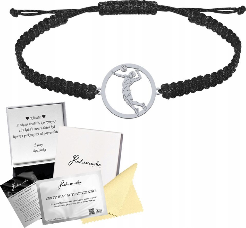 Radziszewska Jewellery Bransoleta Srebrna Męska Siatkarz Siatkówka 925 Prezent GRAWER GRATIS