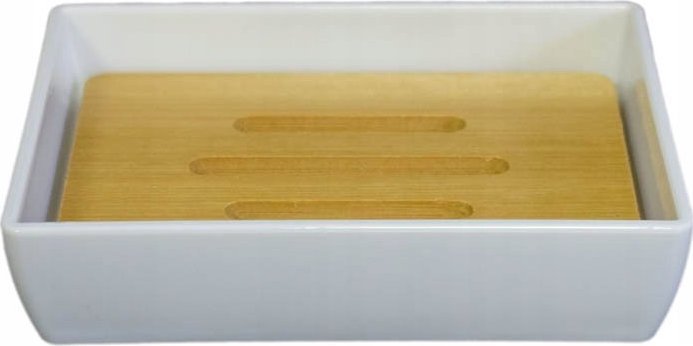 Sepio Mydelniczka pod prysznic biała odpływ bambus stylowa nowoczesna solidna