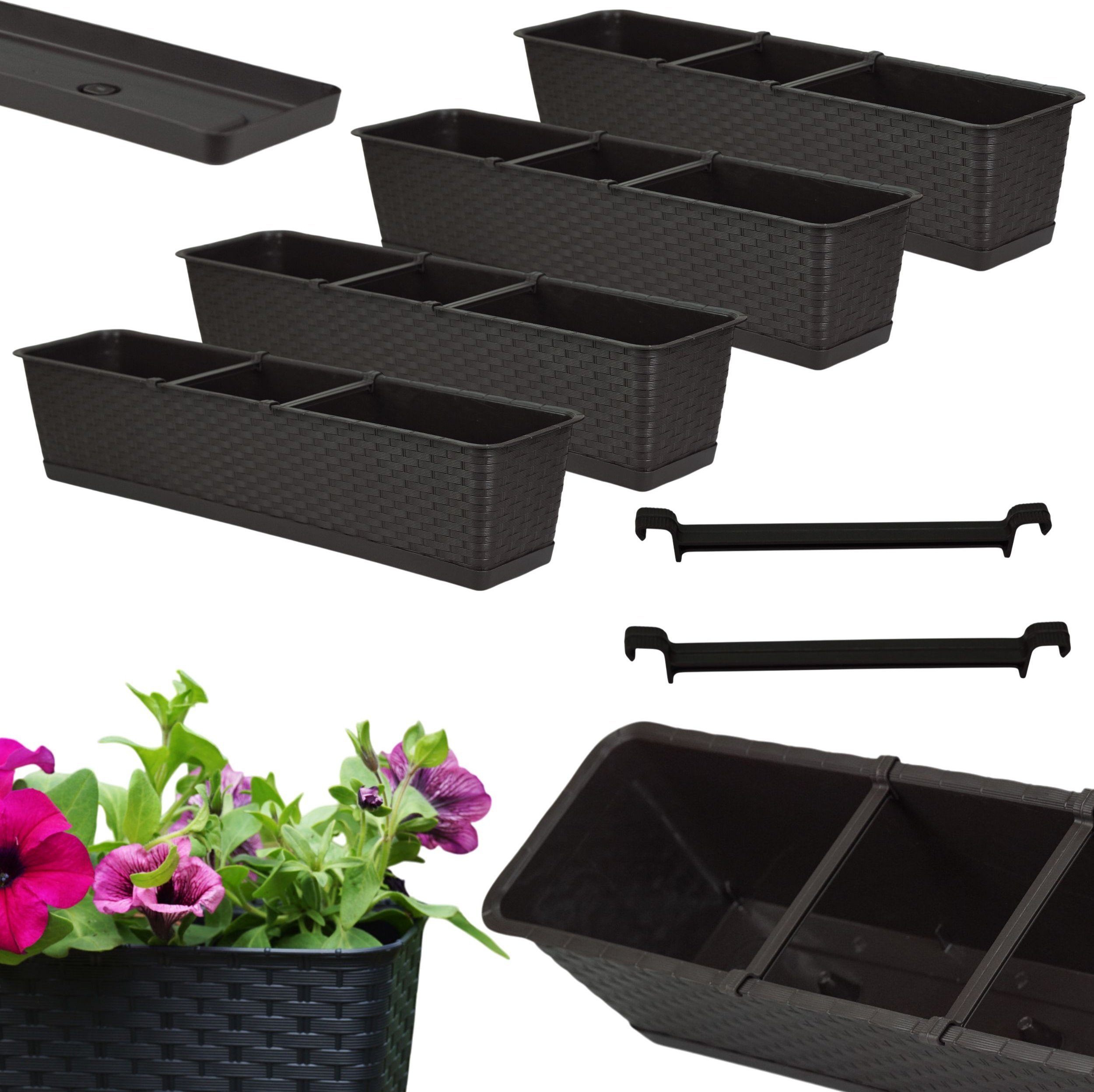 4x Skrzynka balkonowa Ratolla z podstawką ISR800P Doniczka prostokątna